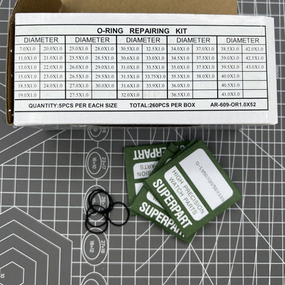Kit de joints toriques étanches pour fond de montre, épaisseur 1,0 mm, 52 tailles, 260 pièces 