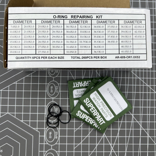 Kit de joints toriques étanches pour fond de montre, épaisseur 1,0 mm, 52 tailles, 260 pièces 