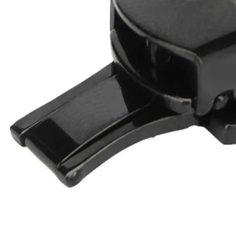 Black stainless steel double push button clasp buckle, ensuring secure fit for watch straps.