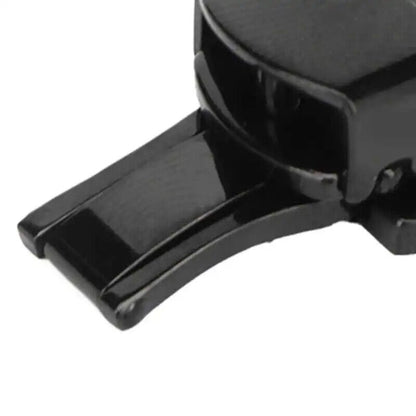 Black stainless steel double push button clasp buckle, ensuring secure fit for watch straps.