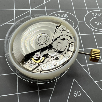 Dandong 7750 automatic watch movement showing small seconds at 6 o'clock, ultra-thin design for sleek watches.