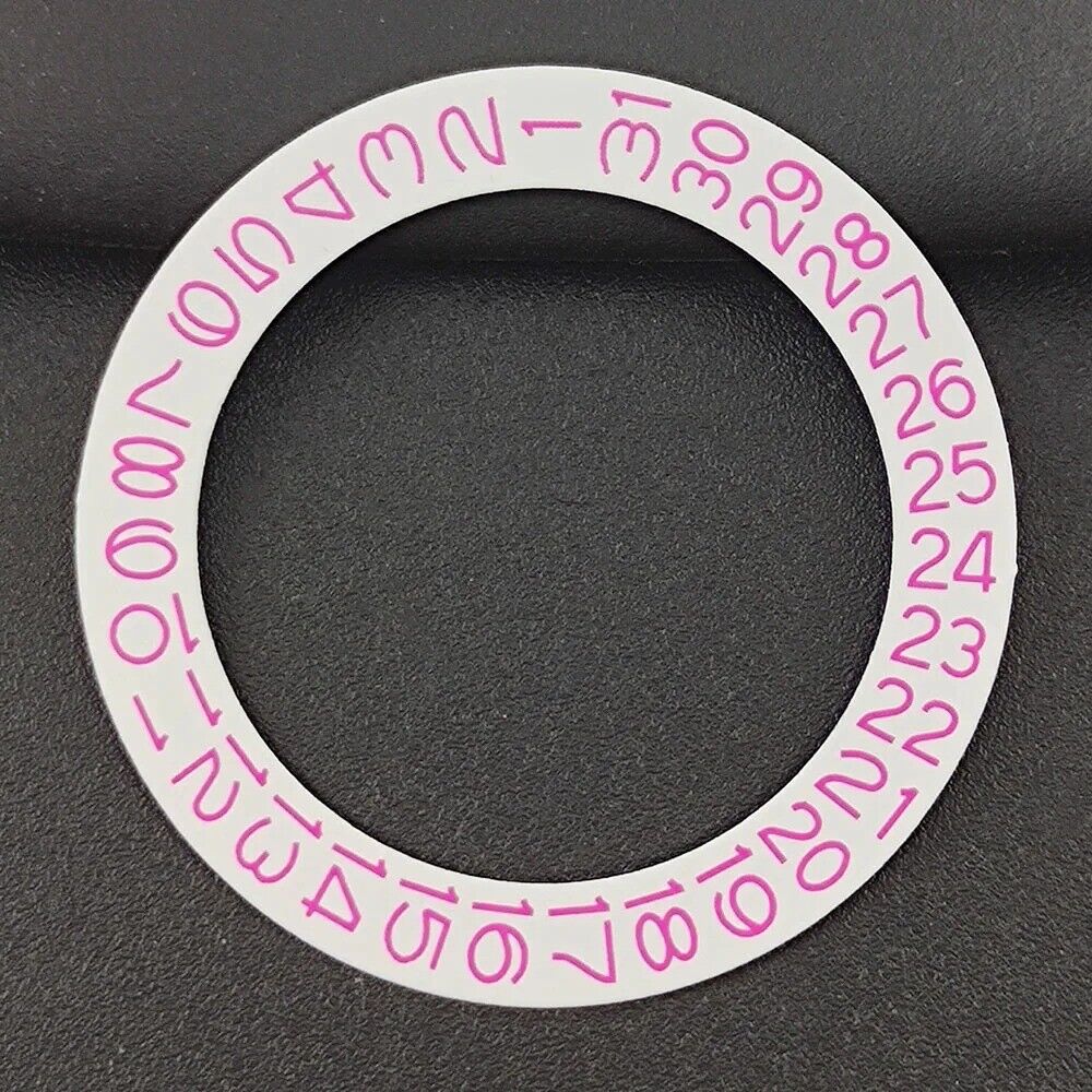 Pink date wheel overlay for NH35 NH36 watch movement, enhancing dial readability and style.