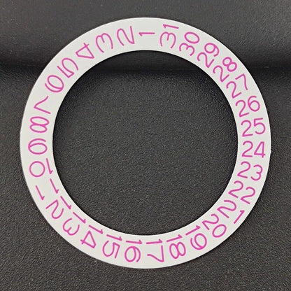 Pink date wheel overlay for NH35 NH36 watch movement, enhancing dial readability and style.