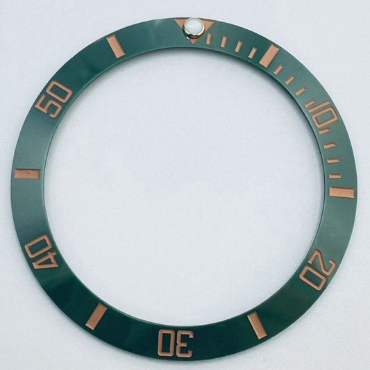 38 mm grüne GMT-Uhrenlünette mit roségoldener Schrift, Keramik, Uhrenteil für 40 mm Gehäuse