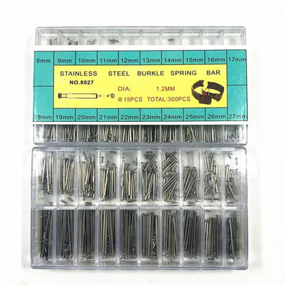 Dia 1.2mm 300pcs Stainless Steel Buckle Spring Bar Assortment Watch Repair Kit