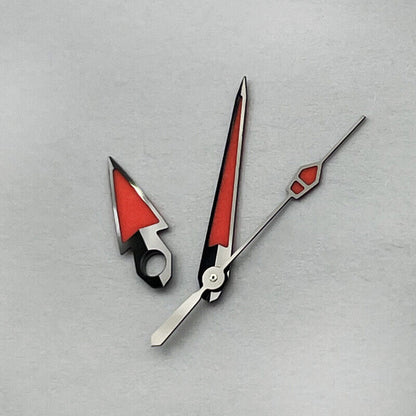 New C3 red luminous watch hands set by P1-7-C, compatible with NH35/36/4R/6R movements, perfect for precise watch repairs.