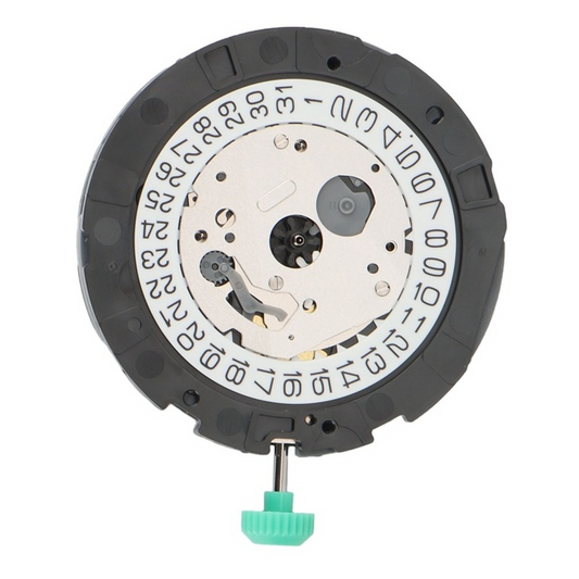 Miyota OS20 quartz watch movement with date display at 3/6, Japan-made precision for watchmakers.