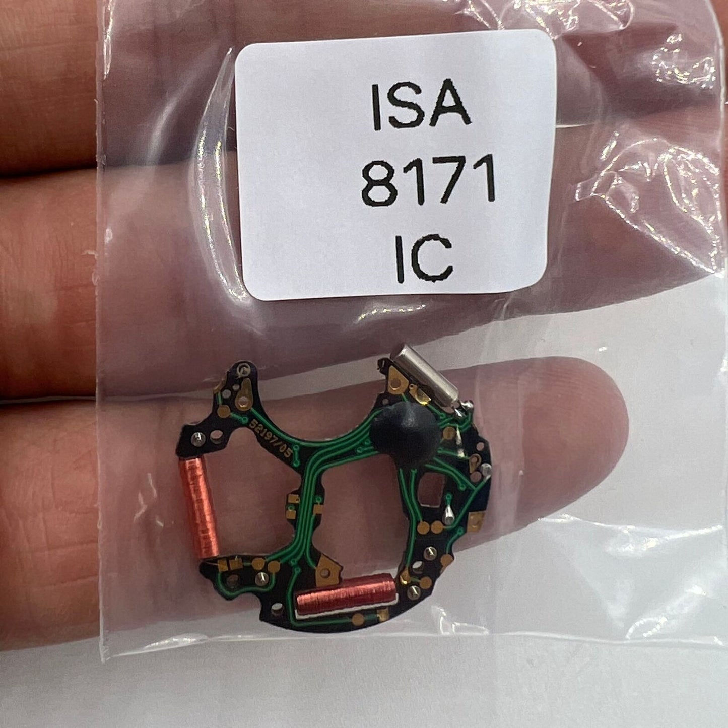 Circuit board replacement part for ISA 8171/8172 watch movement, precise repair component.