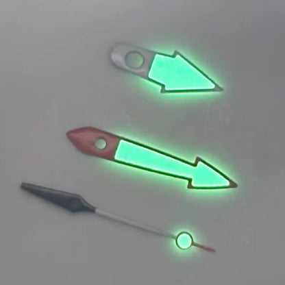 Red and white arrow-shaped luminous watch hands for NH35 NH36 movement, enhancing visibility and style.
