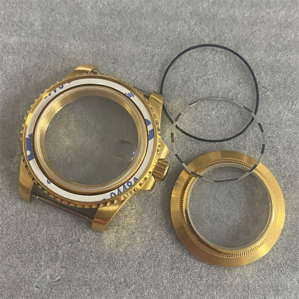 40MM PVD golden watch case by SUB with transparent sapphire glass back for NH35/NH36 movement