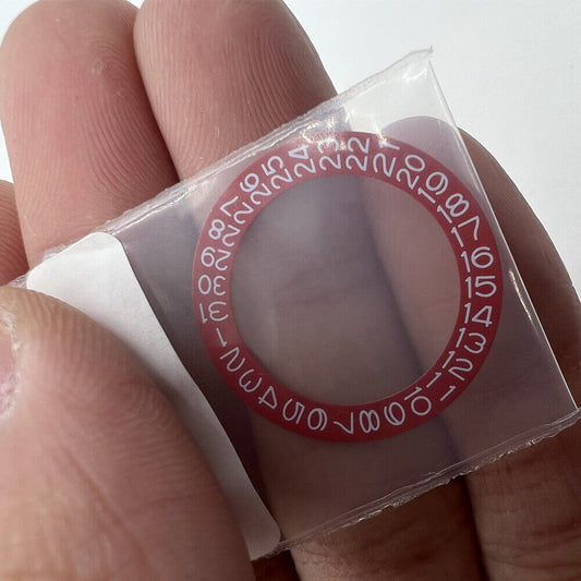 Red background white font date wheel by Miyota for NH35 NH36 watch movement replacement.