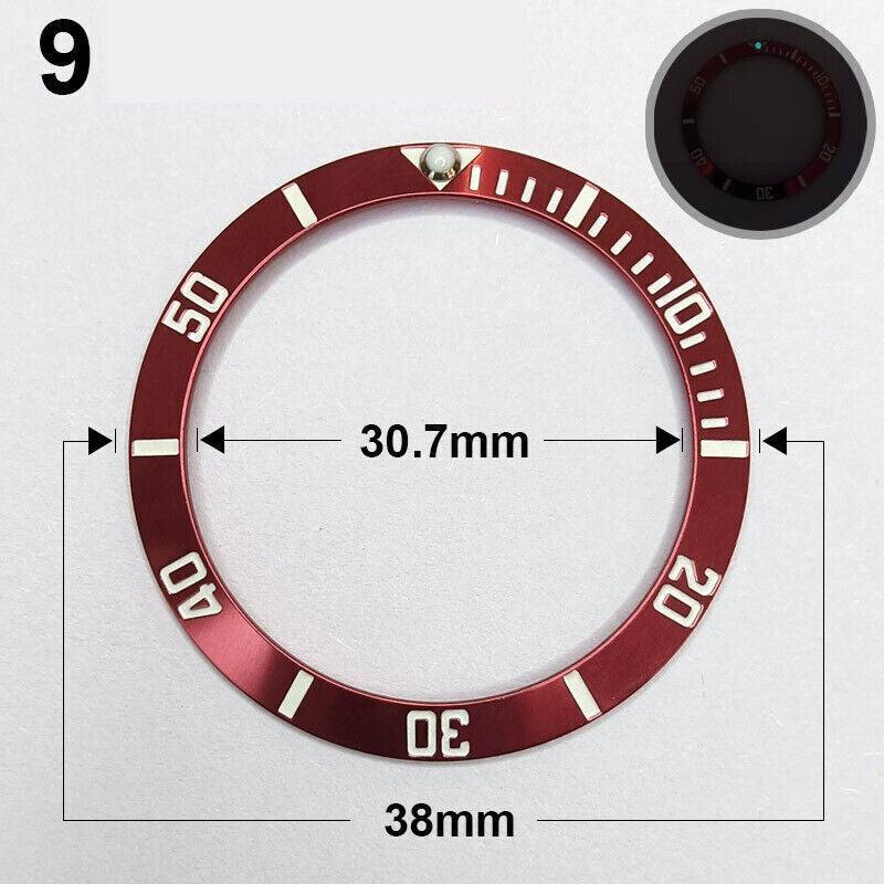 Keramik L�nette 38mm mit rotem Ring und gr�n leuchtender Schrift, silberfarben, schr�g Ansicht ? stilvolles Watch-Zubeh�r