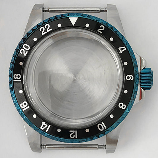 Blue retro 39.5mm stainless steel watch case with acrylic mirror, compatible with NH35/NH36 movements.