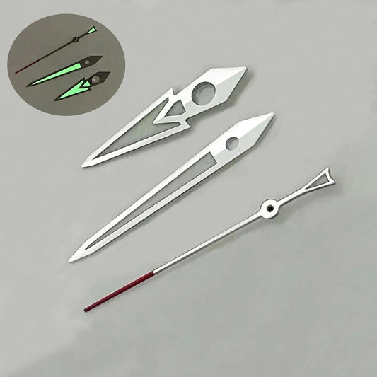 C3 luminous silver watch hands with red pointed second hand for NH36/35 movement