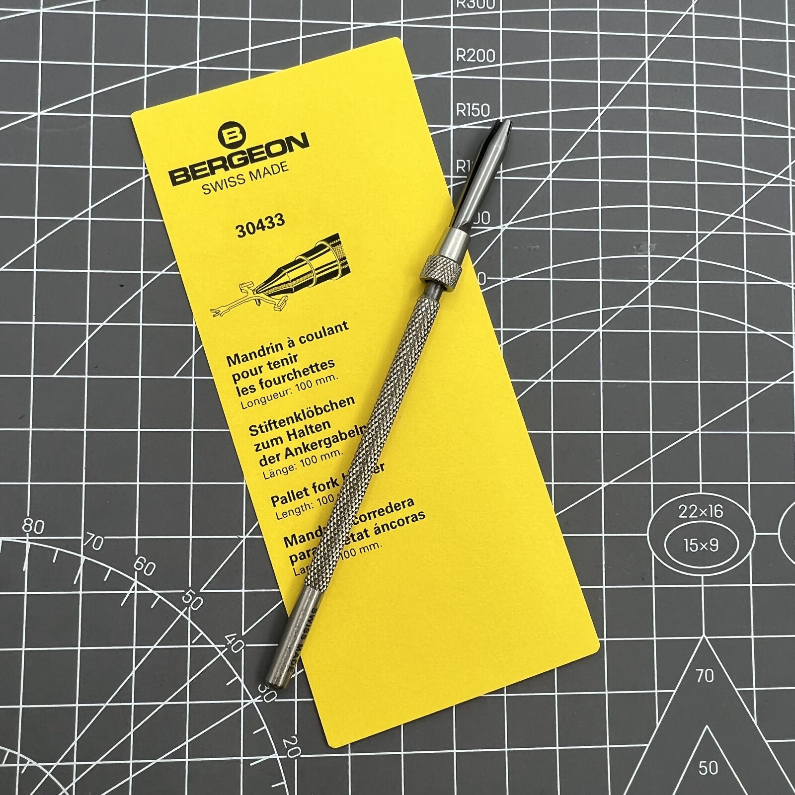 Swiss Bergeon 30433 pallet fork holder for precise watch repair and adjustment, essential Swiss Bergeon watchmaker tool.