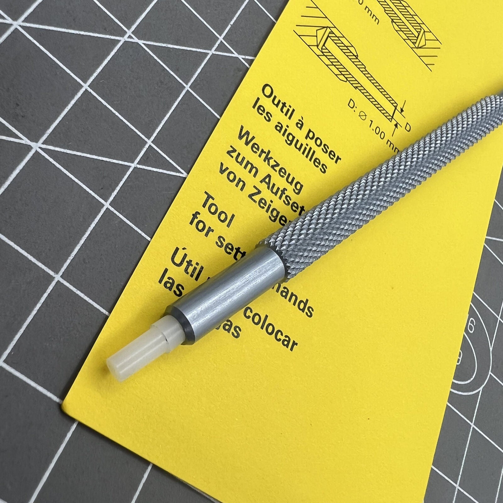 Swiss Bergeon 7404-1 watch hand fitting tool for precise watch hand installation and repair.