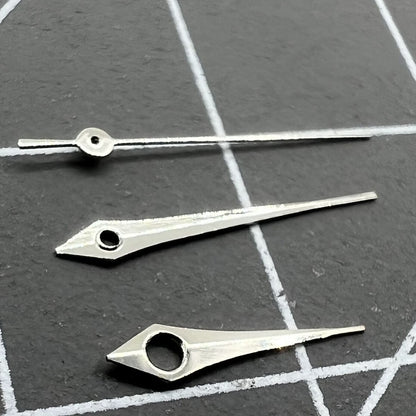 No Lume silver long watch hands set for Miyota 2035, 2115, 2105, 2305 movements, precise fit.