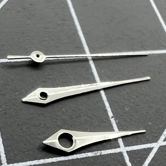 No Lume silver long watch hands set for Miyota 2035, 2115, 2105, 2305 movements, precise fit.
