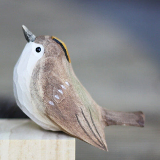 Handcrafted grey bird wooden figurine, decorative collectible for home or office display.