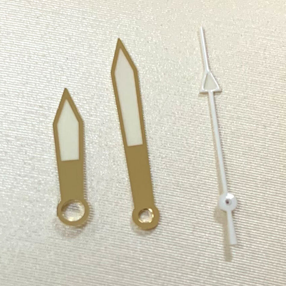 Green luminous golden watch hands set for NH35A/NH36A/4R36 movement, enhancing precision.