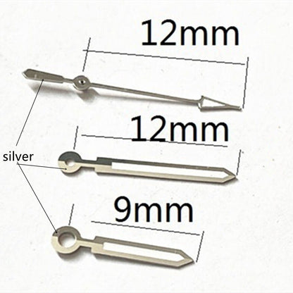 Aiguilles de montre 12 mm, finition argentée, forme de flèche, luminescentes, pour Miyota 2315, 2035, 2036, 2115, 2305 