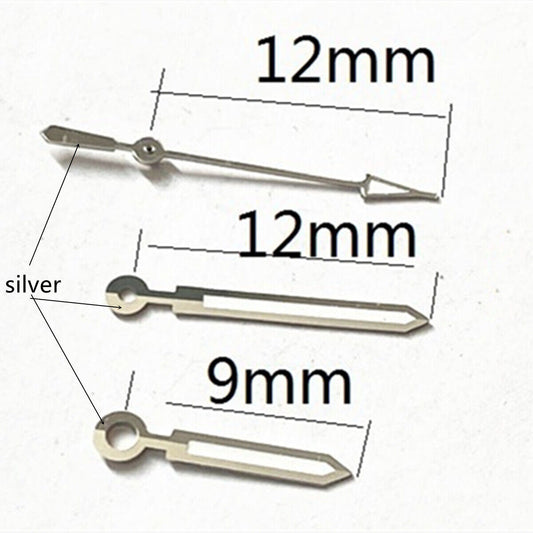 Aiguilles de montre 12 mm, finition argentée, forme de flèche, luminescentes, pour Miyota 2315, 2035, 2036, 2115, 2305 