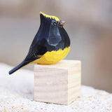 Handmade Crown Sparrow Yellow Maned Bird Wooden Figurine Sculpture Decorative