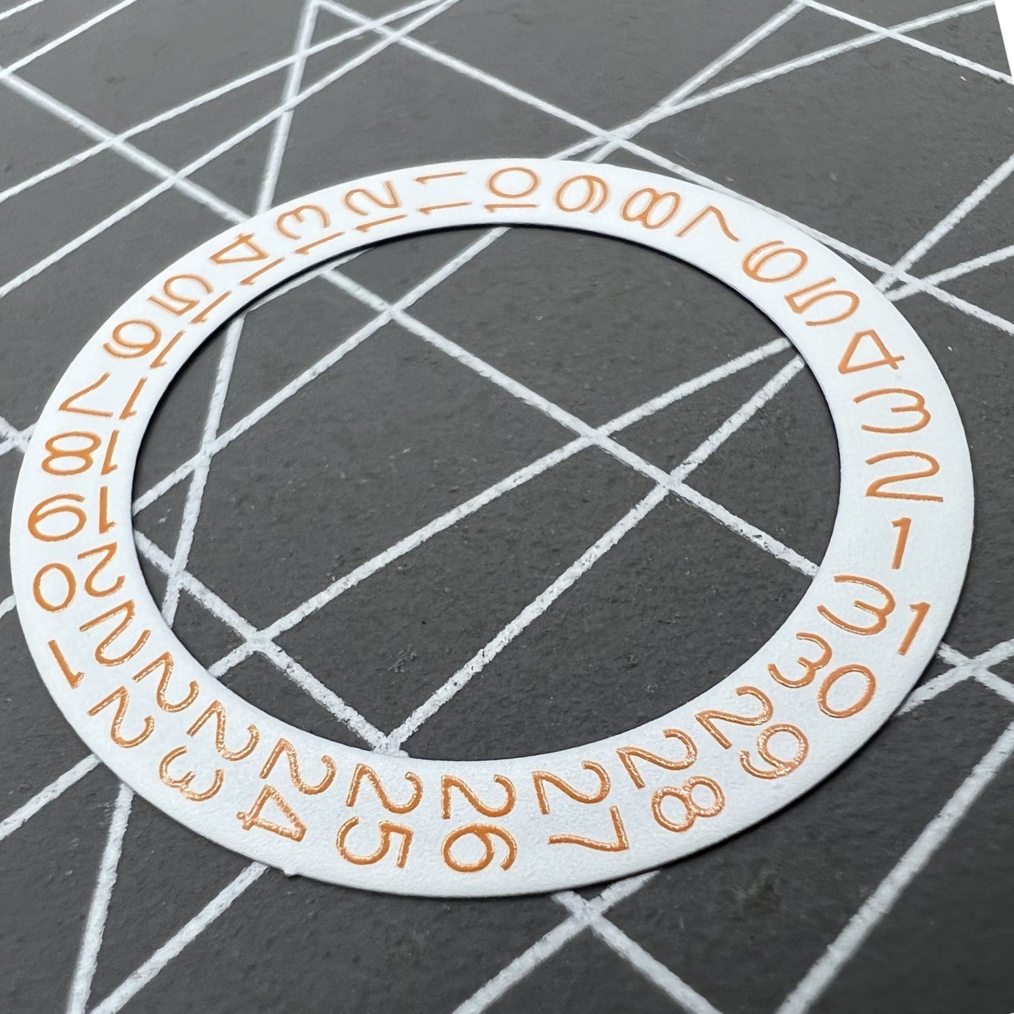 Orange date disk wheel on white background for Miyota NH35 NH36 watches, date displayed at 3 o'clock.