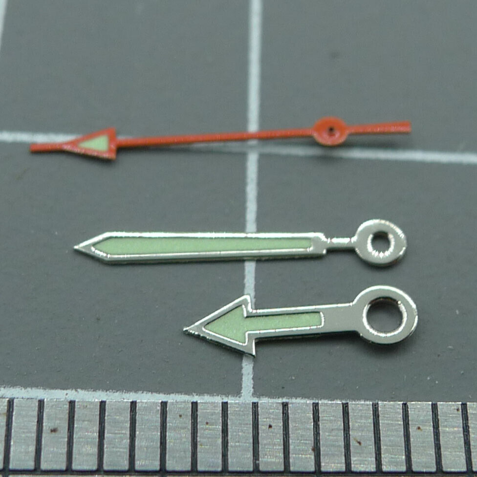 Arrow-shaped green luminous watch hands, fits Miyota 2035, 2115, 2105, 2305 movements.