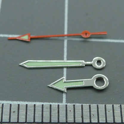 Arrow-shaped green luminous watch hands, fits Miyota 2035, 2115, 2105, 2305 movements.