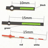 Black+Red+White Trim Green Painted Watch Hands for Ronda 515 Quartz Movement