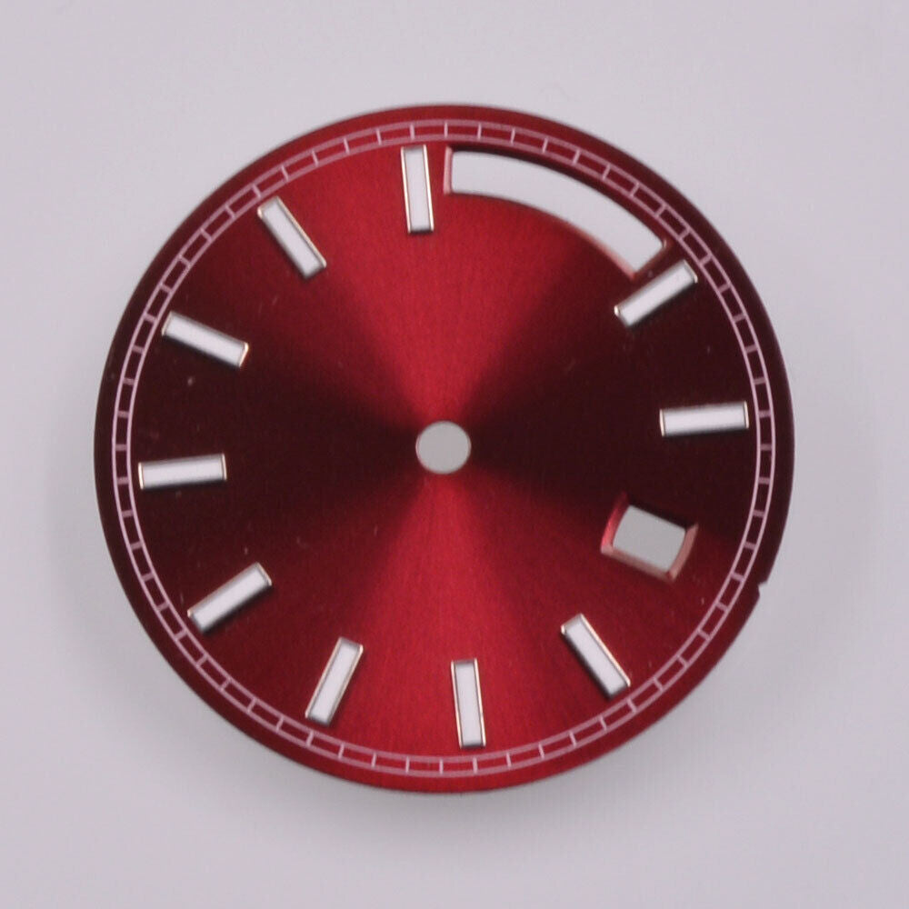 28.5mm green lume watch dial with silver trim and red accents for Seagull ST1644 movement.
