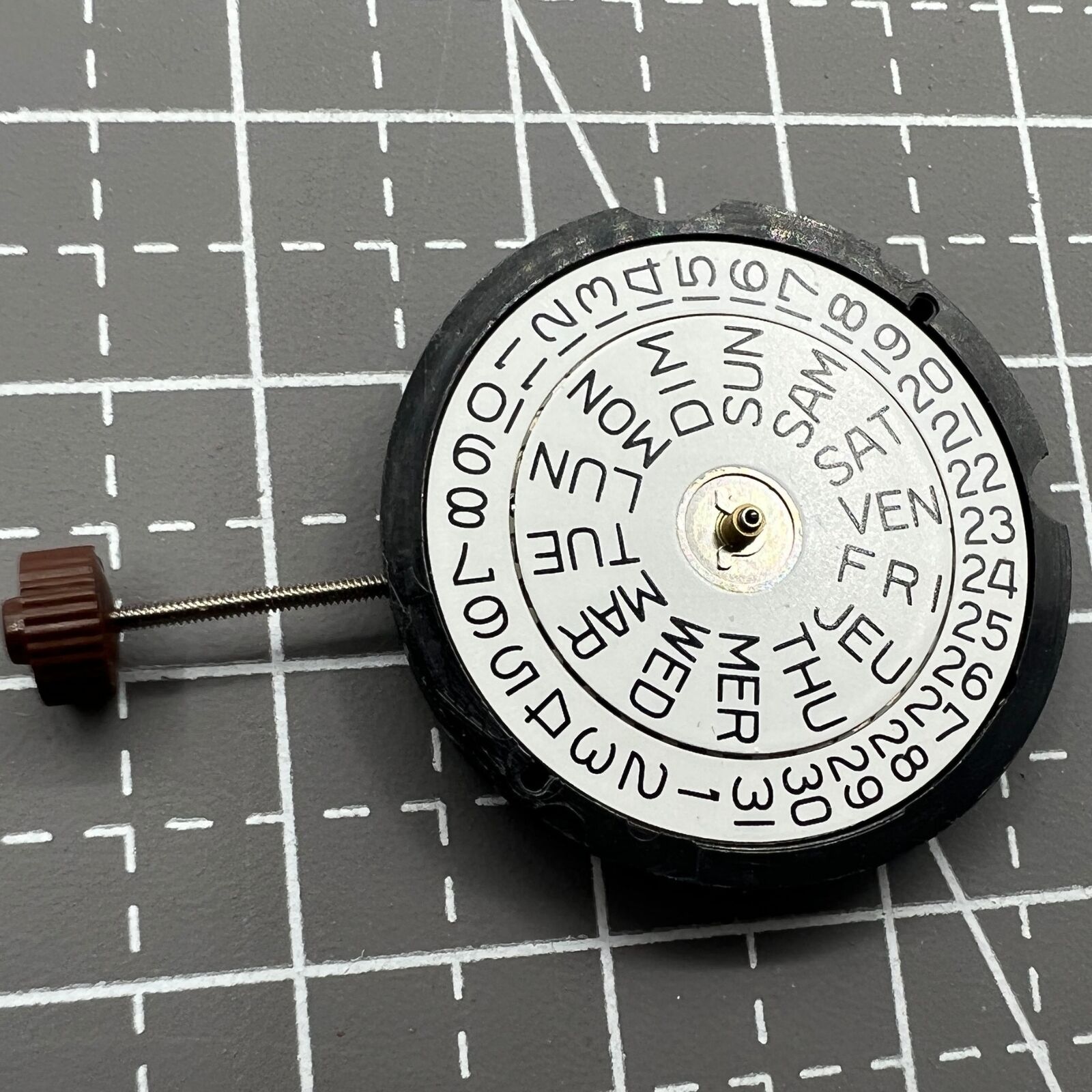 Ronda 507 quartz watch movement with English dial, Swiss precision for accurate timekeeping by Ronda.