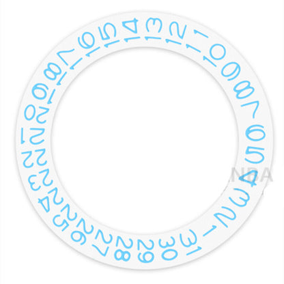 Sky blue date wheel disk for Miyota NH35 NH36 movement, precise design on white background.
