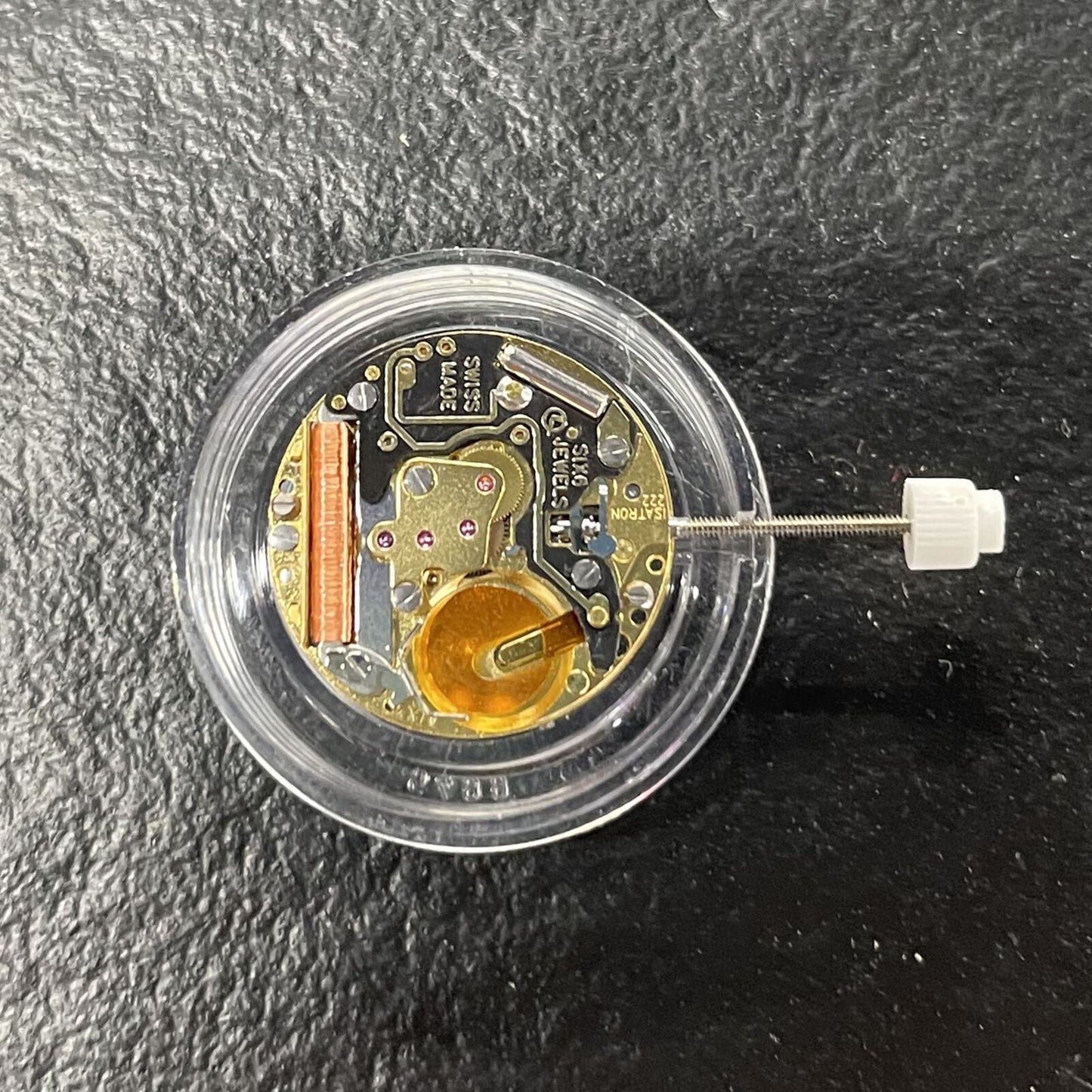 ISA 222 golden quartz movement for lady watch repair, precise and durable watchmaker part.