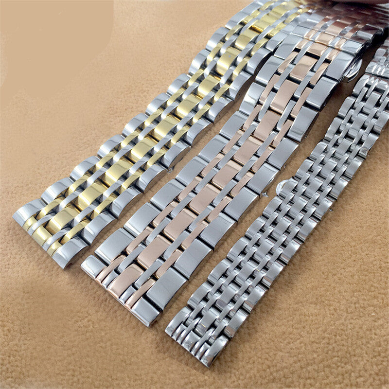 Gold-tone 12mm stainless steel watch strap, sleek fit for classic timepieces.