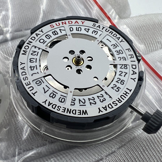 Close-up of Japan Made Miyota 8285 automatic mechanical watch movement showcasing precision engineering.