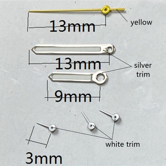 Aiguille des secondes jaune avec garniture argentée et aiguilles luminescentes pour montres VD53, VD54 et VD57