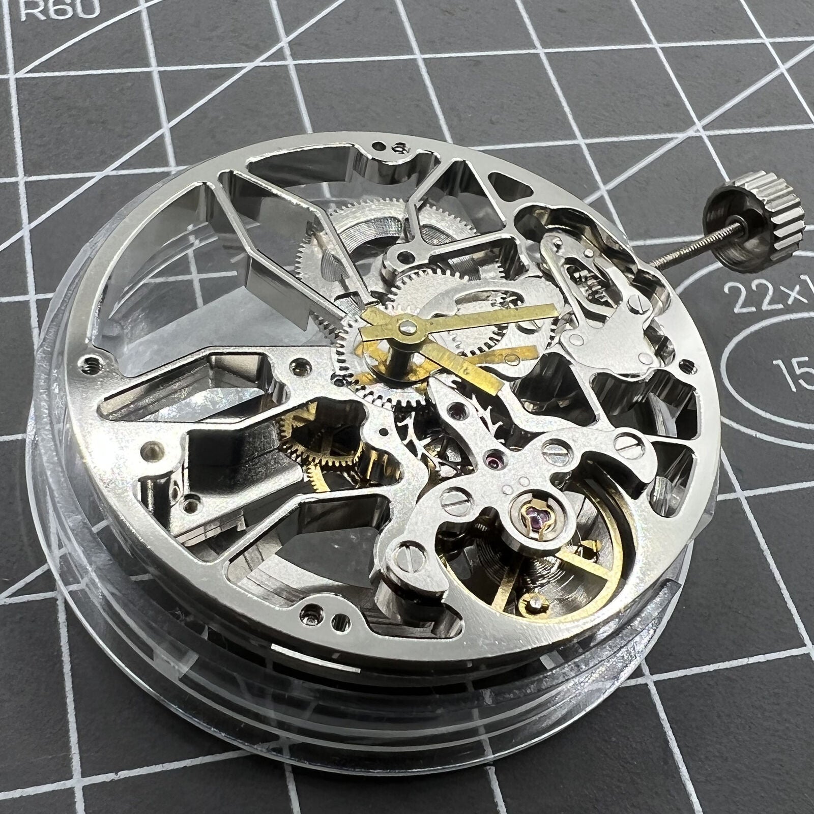 Dandong 8306 silver watch with hollow dial, 2 hands, automatic mechanical movement, elegant design.