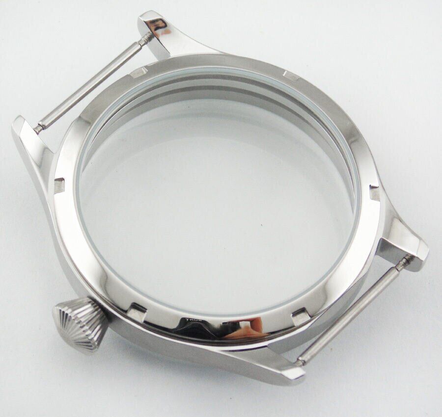 44mm stainless steel watch case, compatible with ETA 6497/6498 & Seagull ST3600/ST3621 movements.