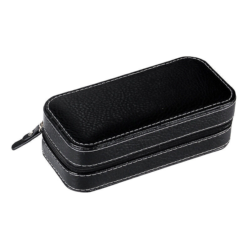 Portable jewelry watch storage box, with 2-grid compartments and durable zipper for secure travel.