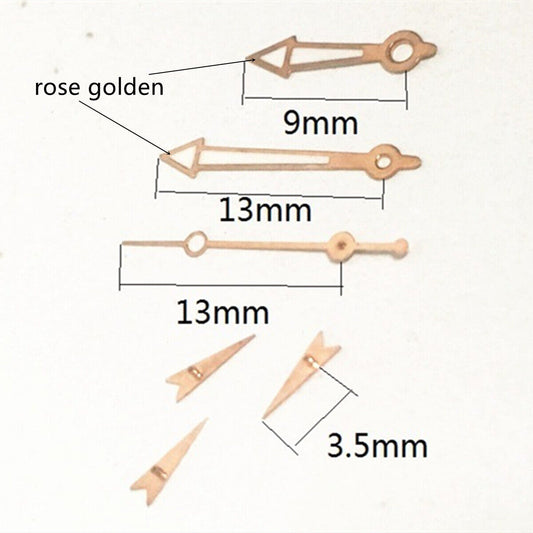 Rose gold arrow-shaped 13mm watch hands for Miyota OS10 OS20 OS60 OS80, elegant replacement parts.