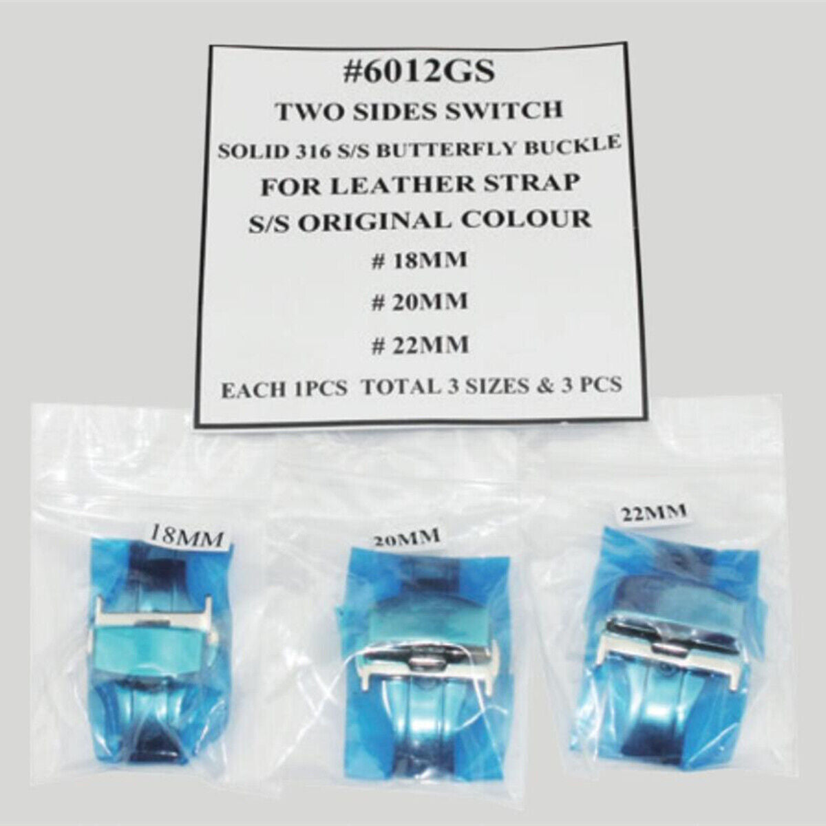 1. Stainless steel butterfly watch buckles for men's leather straps, 3-piece set by Two Sides Switch.  