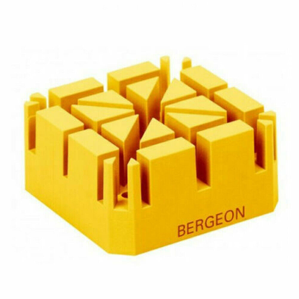 Bergeon 6744-P-S soft bracelet holder tool block for precise watch band repairs and adjustments.