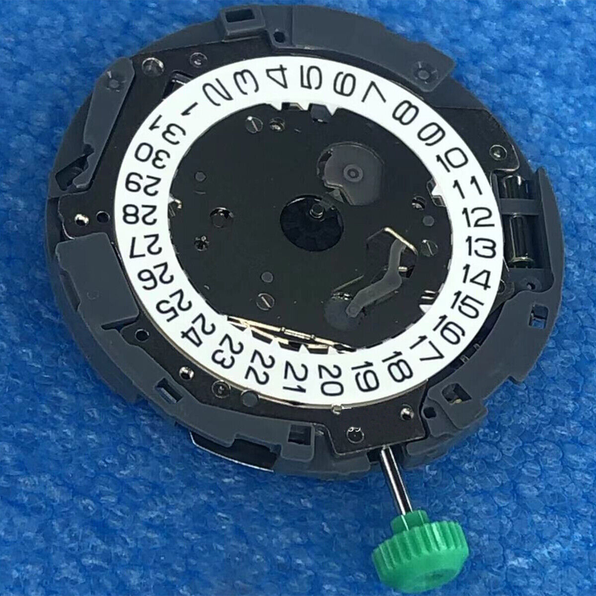 Miyota 0T45 Japan-made quartz movement with date display at 3 o'clock for precise timekeeping.