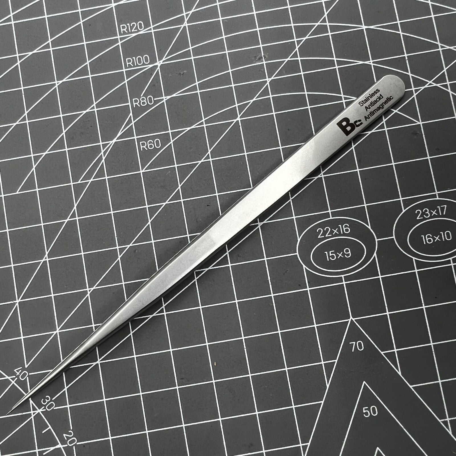 Swiss Bergeon 7026-SS antimagnetic tweezer with fine narrow tips for precise watch repair and adjustments.