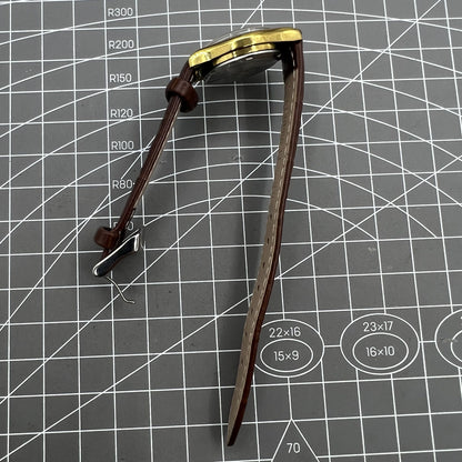 Brown 26mm Liaocheng TAISHAN manual mechanical lady watch with 19 jewels and gold nail accents, elegant design.