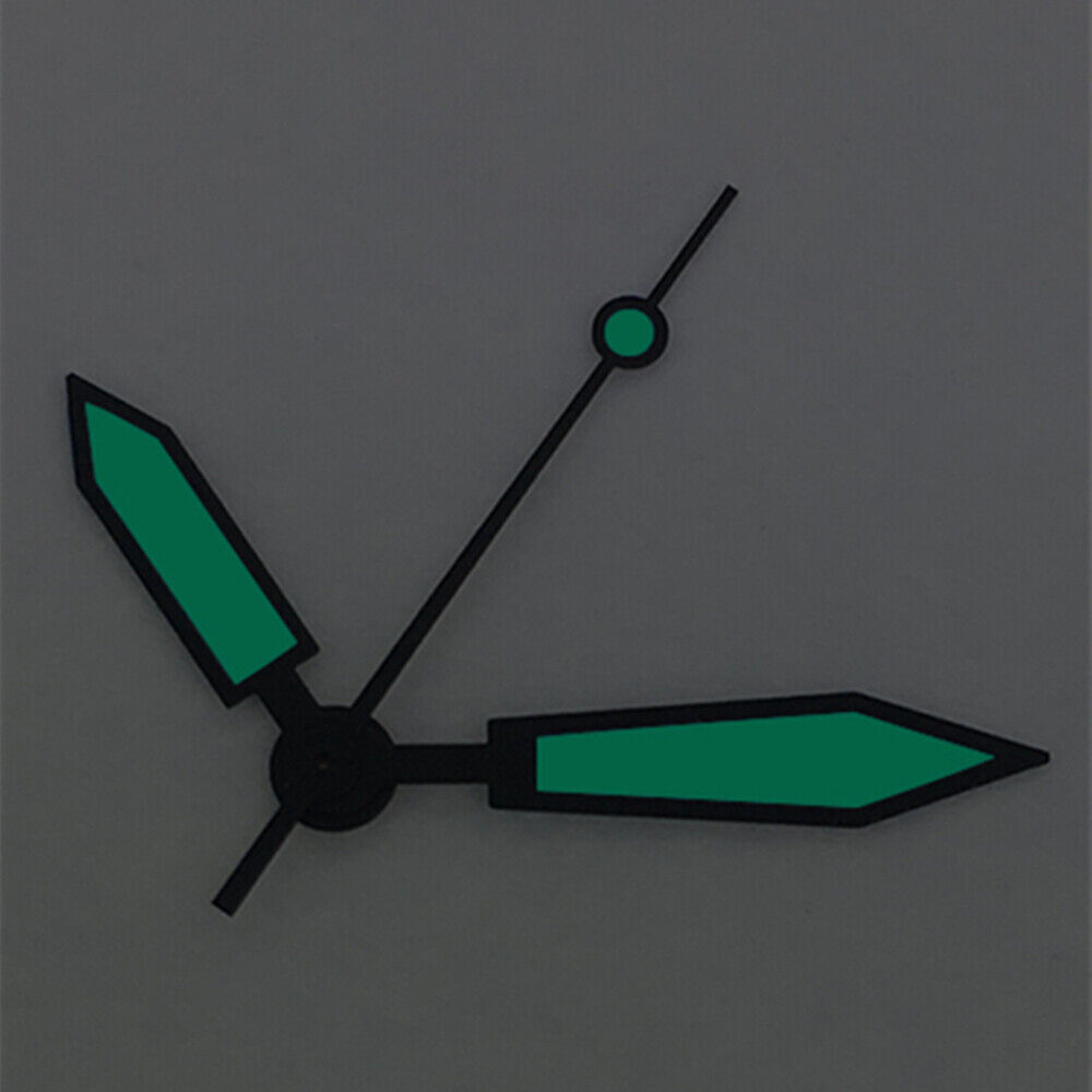 Blue luminous polished black trim watch hands for ETA2836/2846/2824 movements, precise replacement parts.