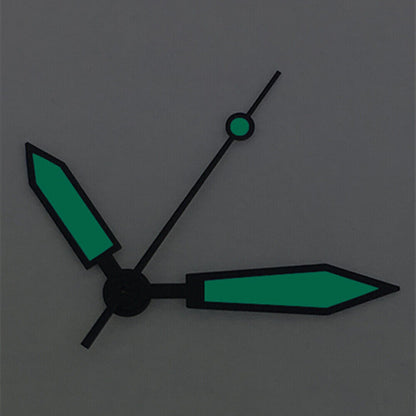 Blue luminous polished black trim watch hands for ETA2836/2846/2824 movements, precise replacement parts.