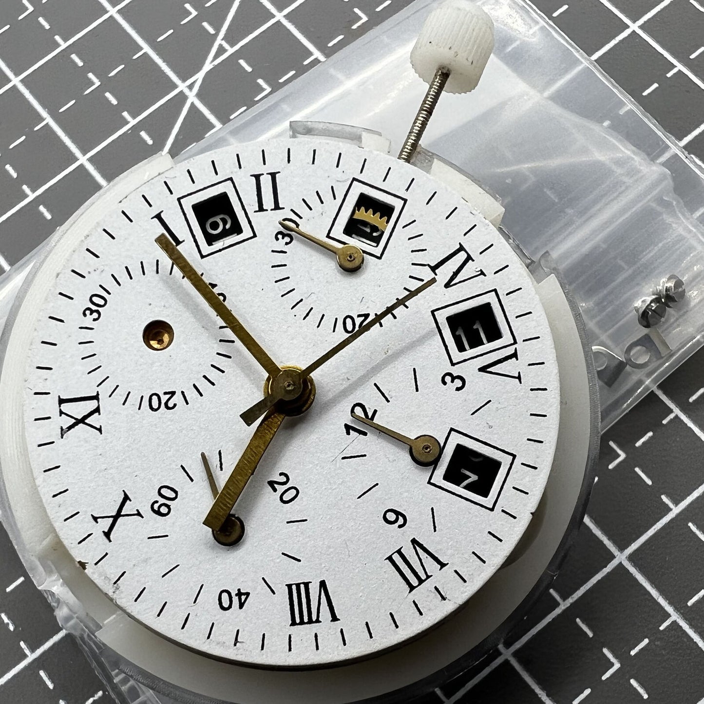 ETA 7750 automatic chronograph movement with single calendar, precise and reliable for watch repairs.